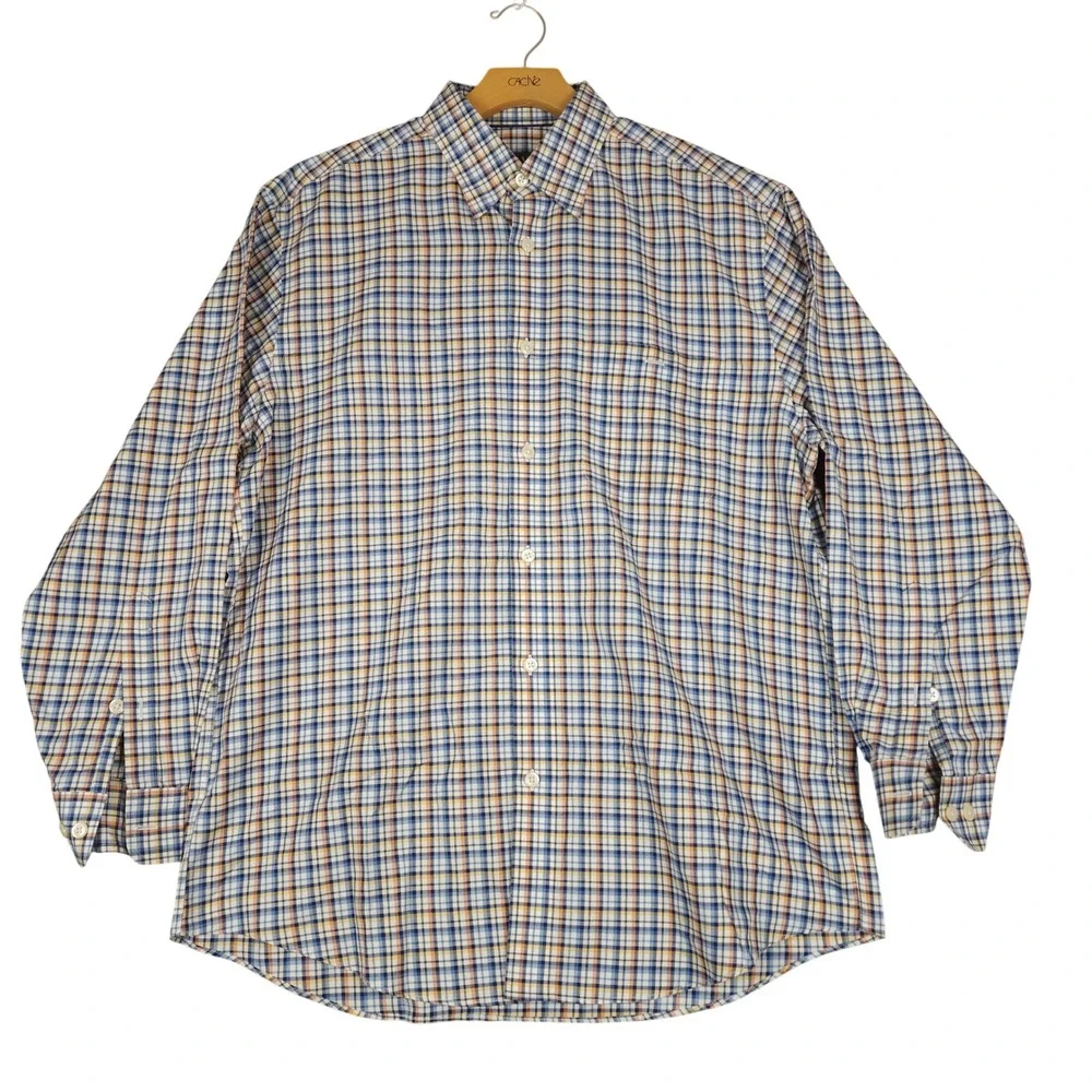 ORVIS Mens Wrinkle Free Long Sleeve Plaid Button Up Shirt‎ Cotton